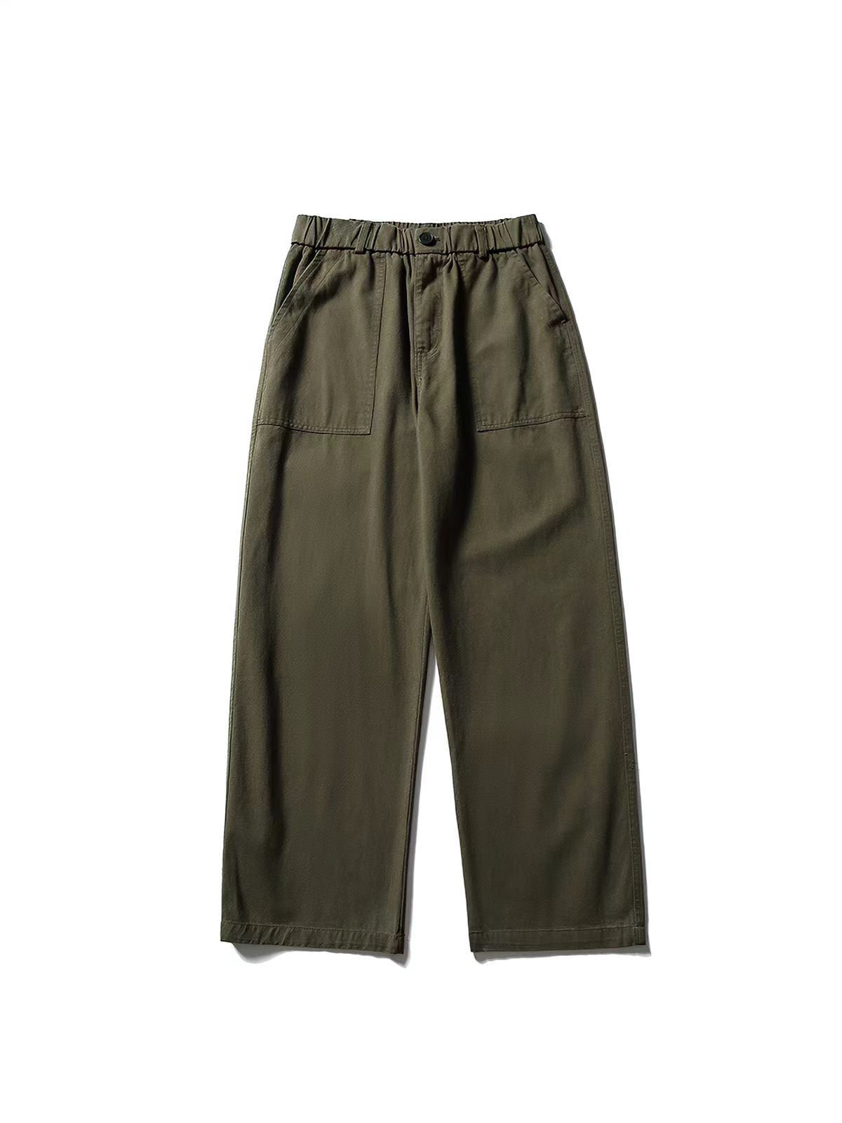Khaki Zip-Up Jacket & Black Wide-Leg Pants Set