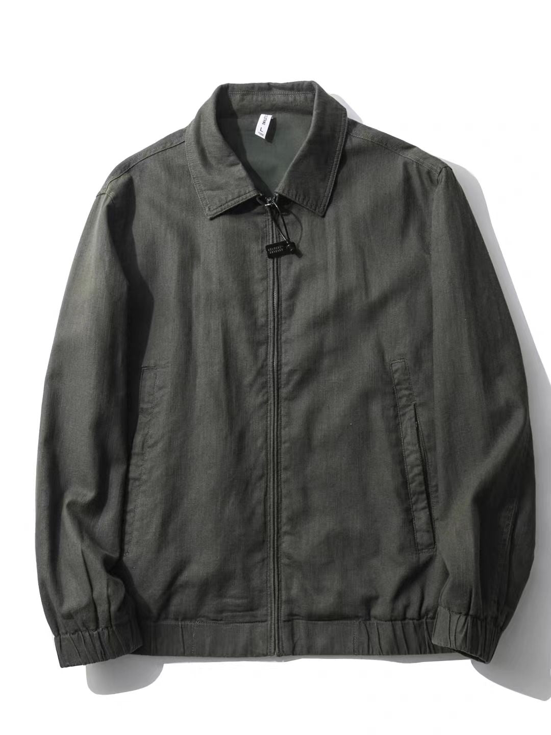 Khaki Zip-Up Jacket & Black Wide-Leg Pants Set