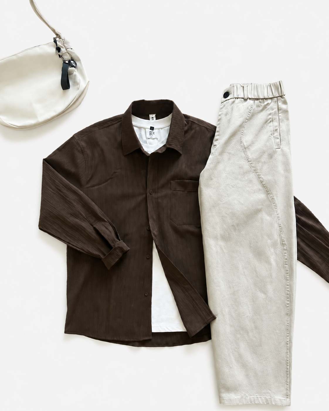 Khaki Zip-Up Jacket & Black Wide-Leg Pants Set
