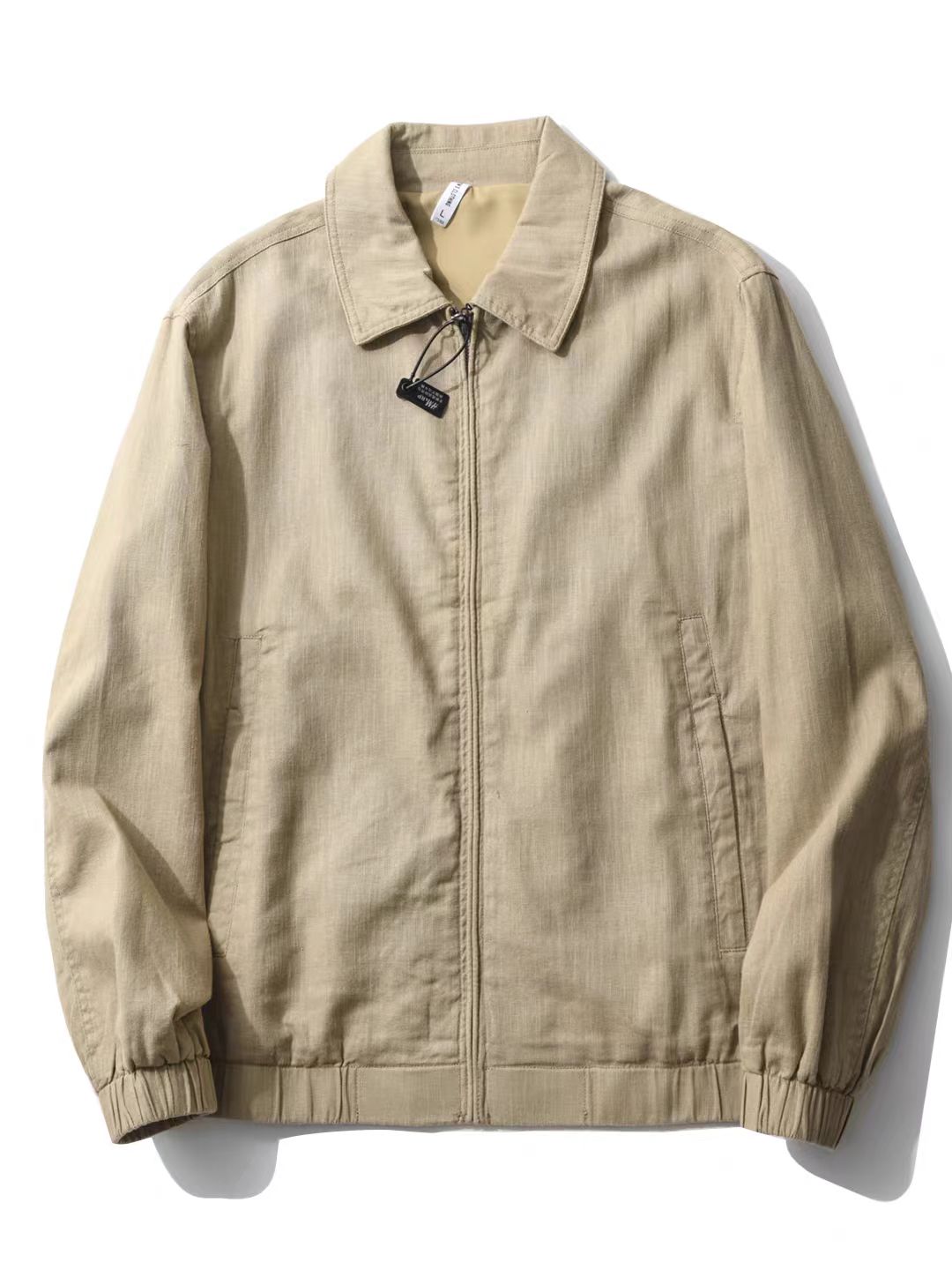 Khaki Zip-Up Jacket & Black Wide-Leg Pants Set