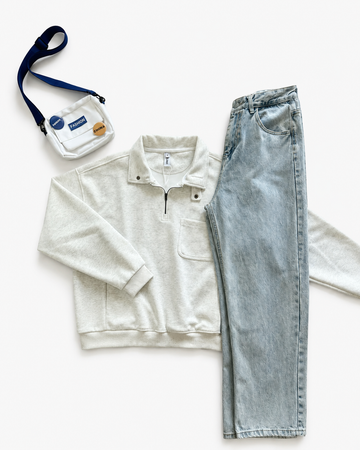 Quarter-Zip Pullover & Light Wash Wide-Leg Jeans Set