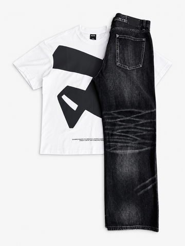 Men’s Graphic T-Shirt & Washed Black Wide-Leg Jeans Set