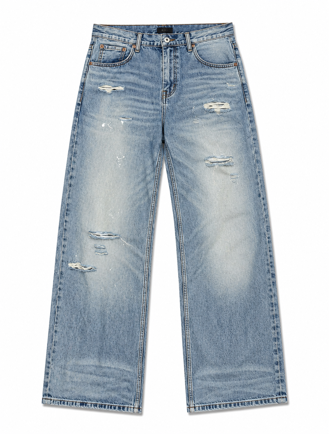Graphic Contrast-Stitch Tee & Distressed Wide-Leg Jeans Set